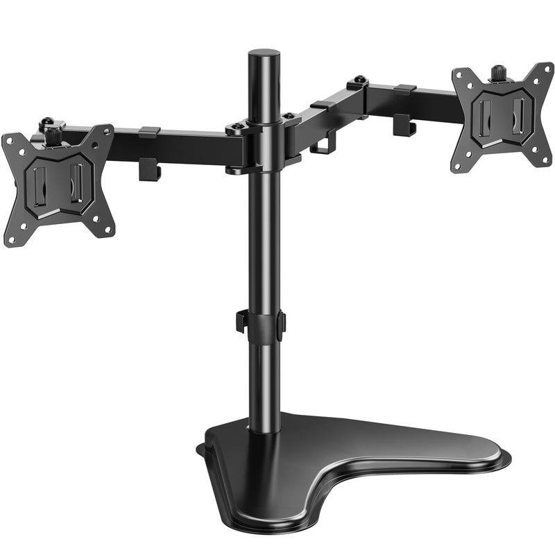 HUANUO 32 inches Dual Monitor Stand up to 17.6lbs per Arm, High-Grade Aluminum Free Standing Dual Monitors Mount for 2 Screens. Fully Adjustable Dual Monitor Stand for Desk with Tilt, Swivel, Rotation - Image 1